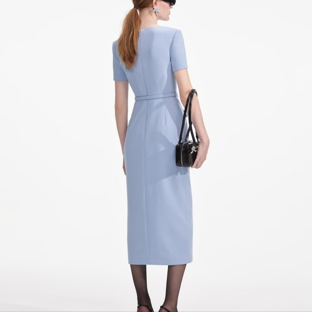Self-Portrait Blue Crepe Button Midi Dress - Picture 3 of 14